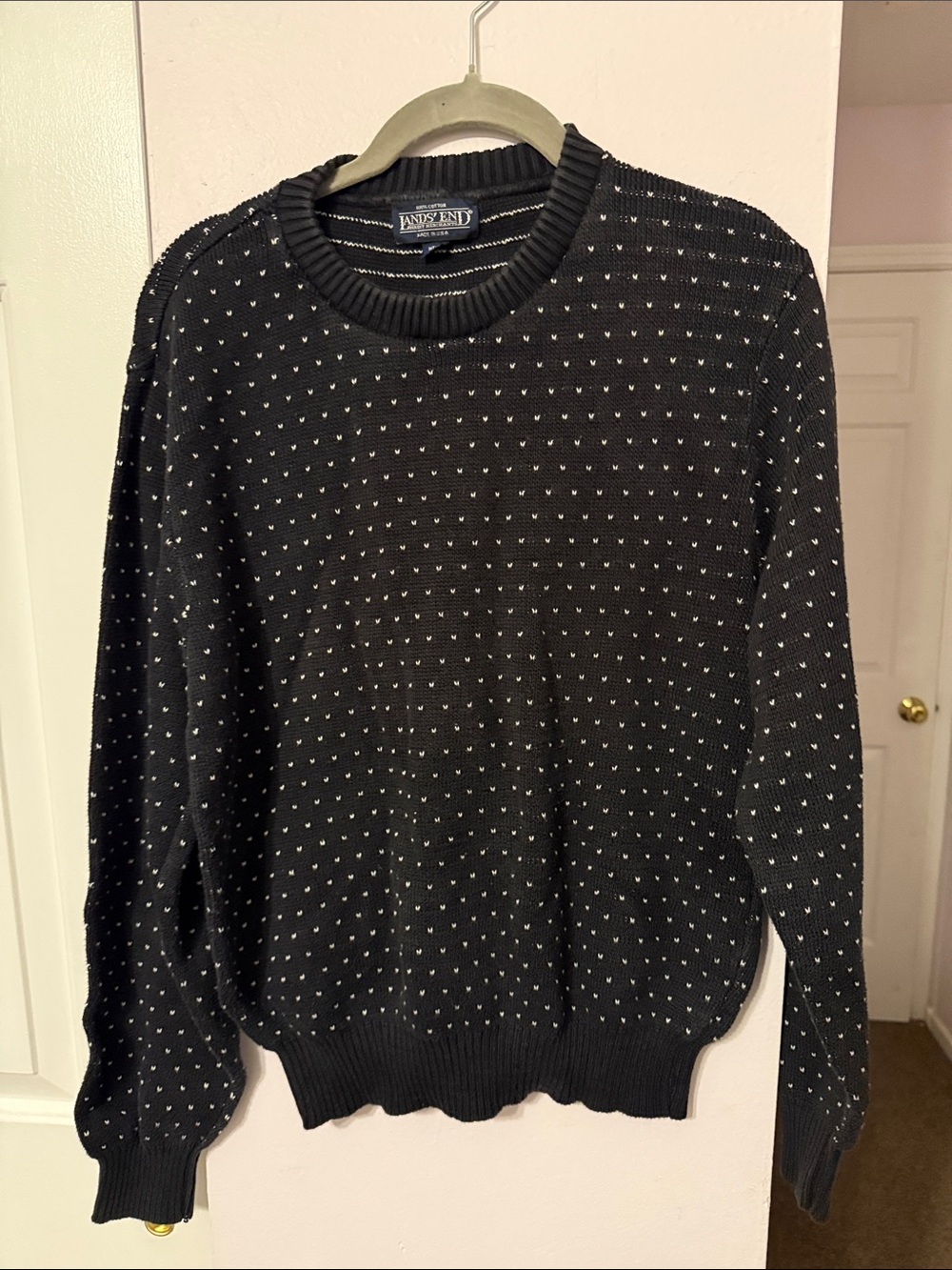 Van Heusen Black Crewneck Sweater with Tiny White Dot Accent